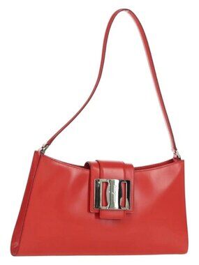Salvatore Ferragamo Shoulder Bag Leather Red Silver Auth 166996A